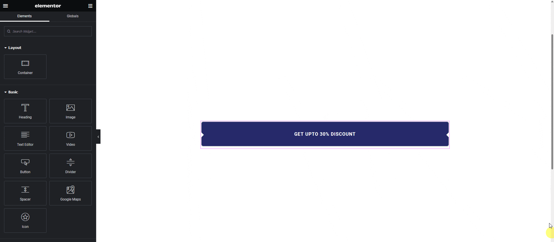 Exported Elementor template using the Coupon Code widget