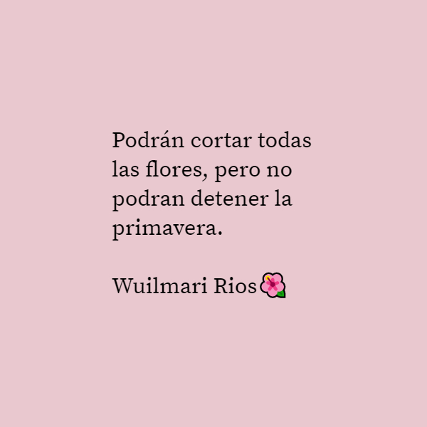 Frases de la Vida - Podrán cortar todas las flores, pero no podran detener la primavera.   Wuilmari Rios?