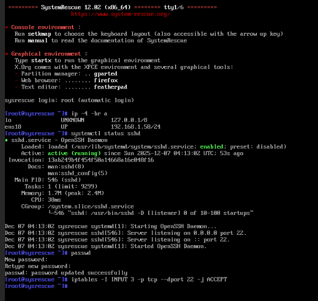 systemrescue-allow-ssh