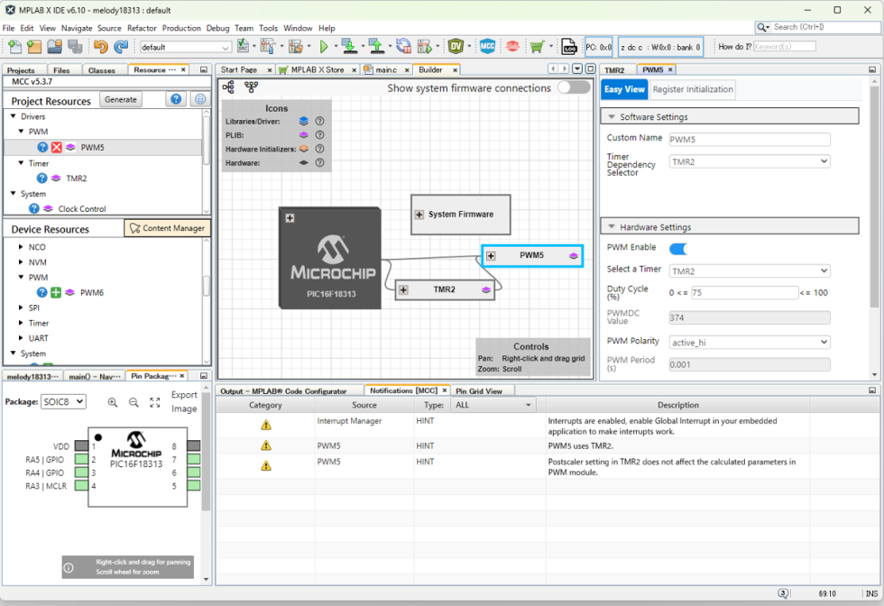 PIC16F18313 ✕ MCC "Melody"でLEDを制御する