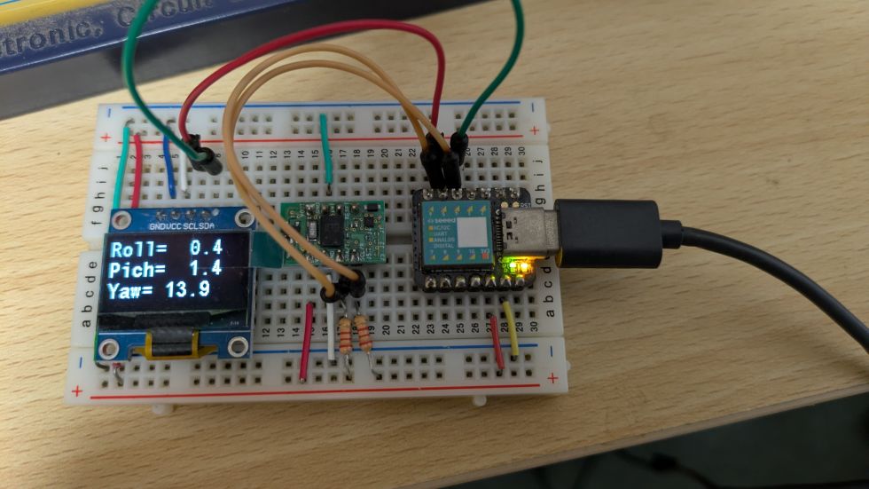 TinyGoとBNO055を使用したオイラー角表示テスト