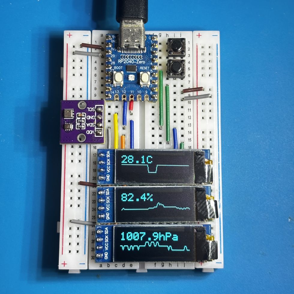 RP2040-Zero グラフ表示対応のコンパクトな温湿度・気圧計デラックス版の製作