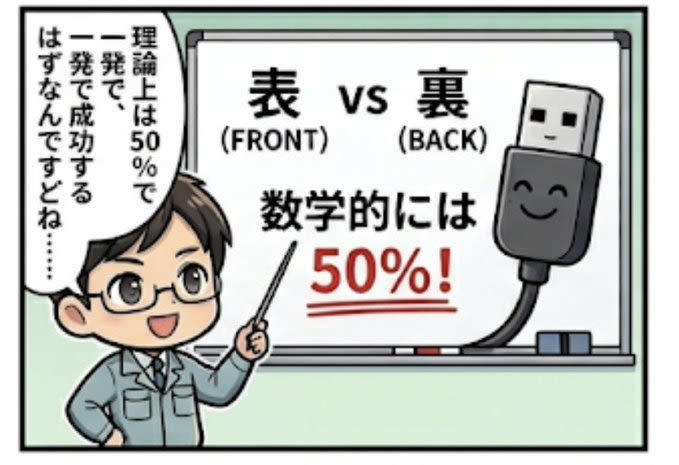 【USB-Aの成功率】50%のはずが75%の確率で間違える理由【なぜなぜ？】