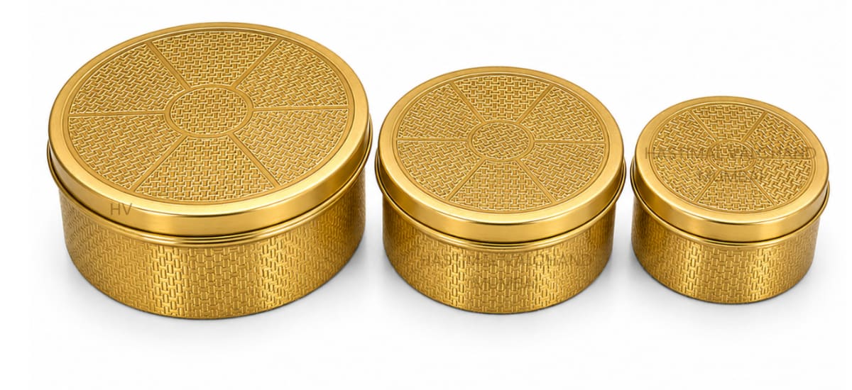 Brass Laddoo Box (Checked)