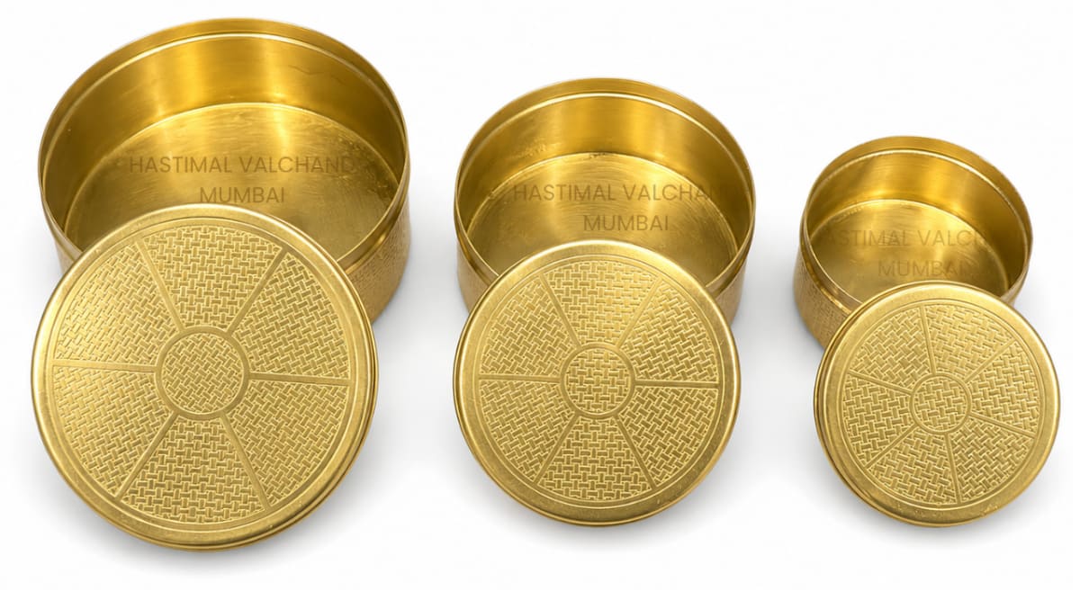 Brass Laddoo Box (Checked)