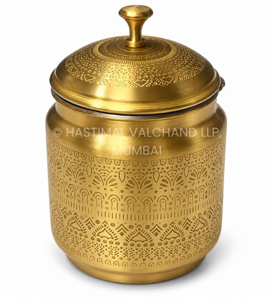 Brass Ghee Pot (Etched) With Kalai