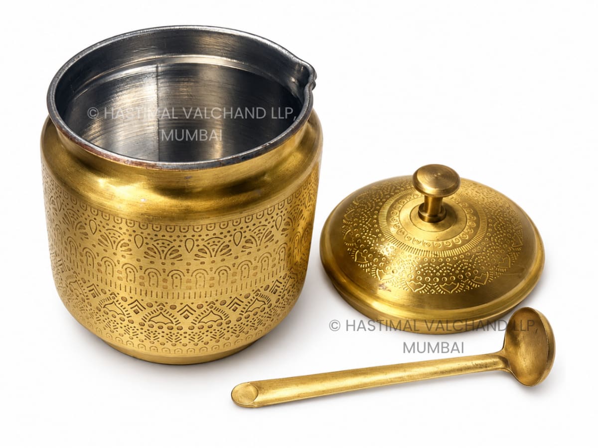 Brass Ghee Pot (Etched) With Kalai