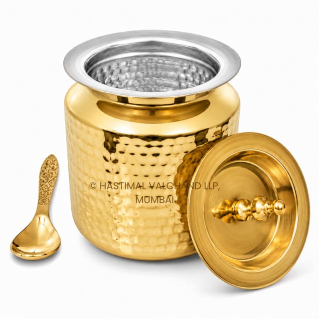Brass Long ghee Pot Hammered