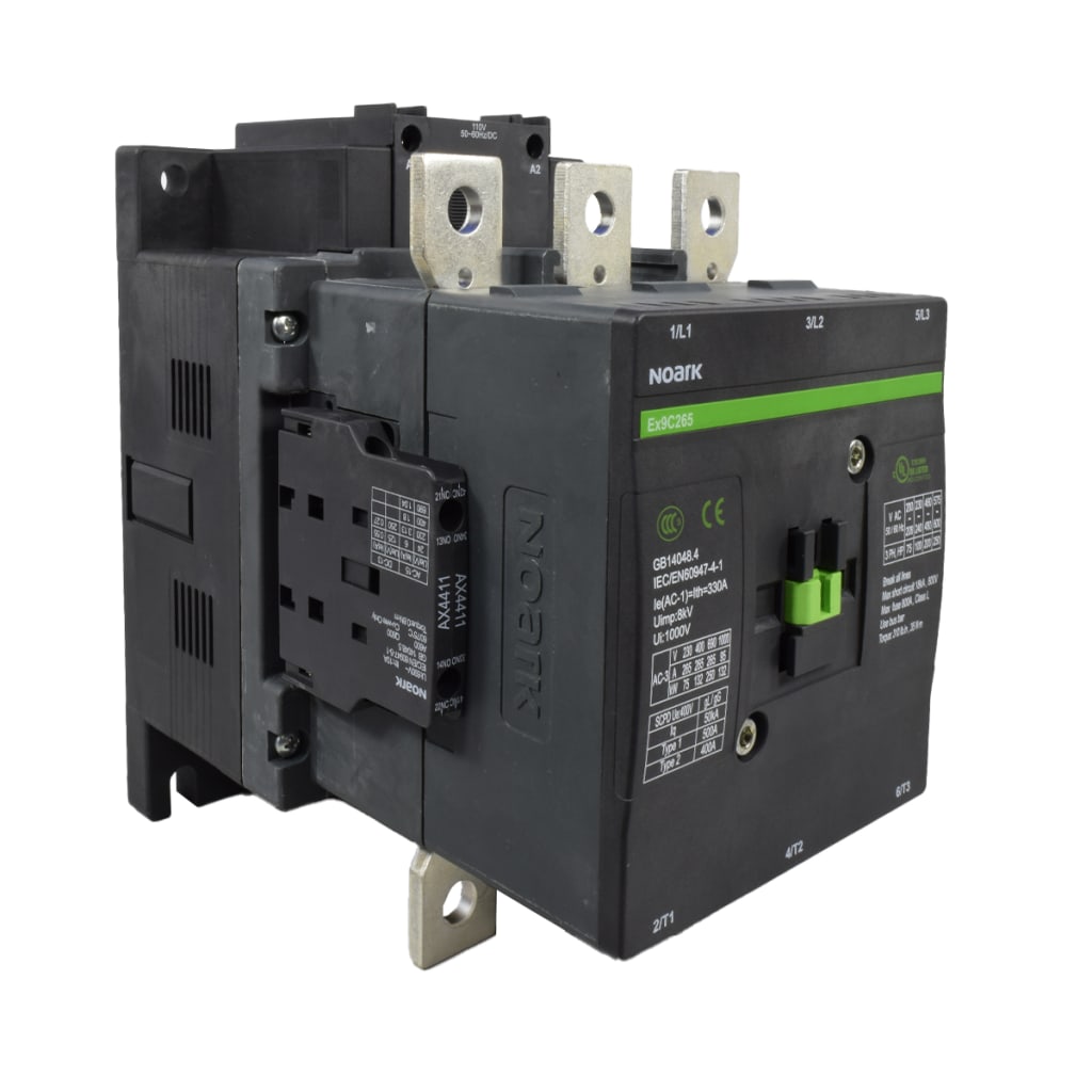 CONTACTOR 265A AC-3, 2 AX-NO, 2 AX-NC,  CONTROL A 110VAC/DC 50/60HZ.