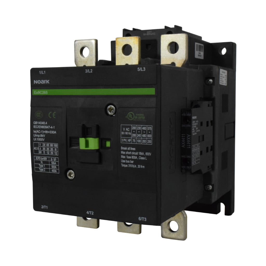 CONTACTOR 265A AC-3, 2 AX-NO, 2 AX-NC,  CONTROL A 220VAC/DC 50/60HZ.