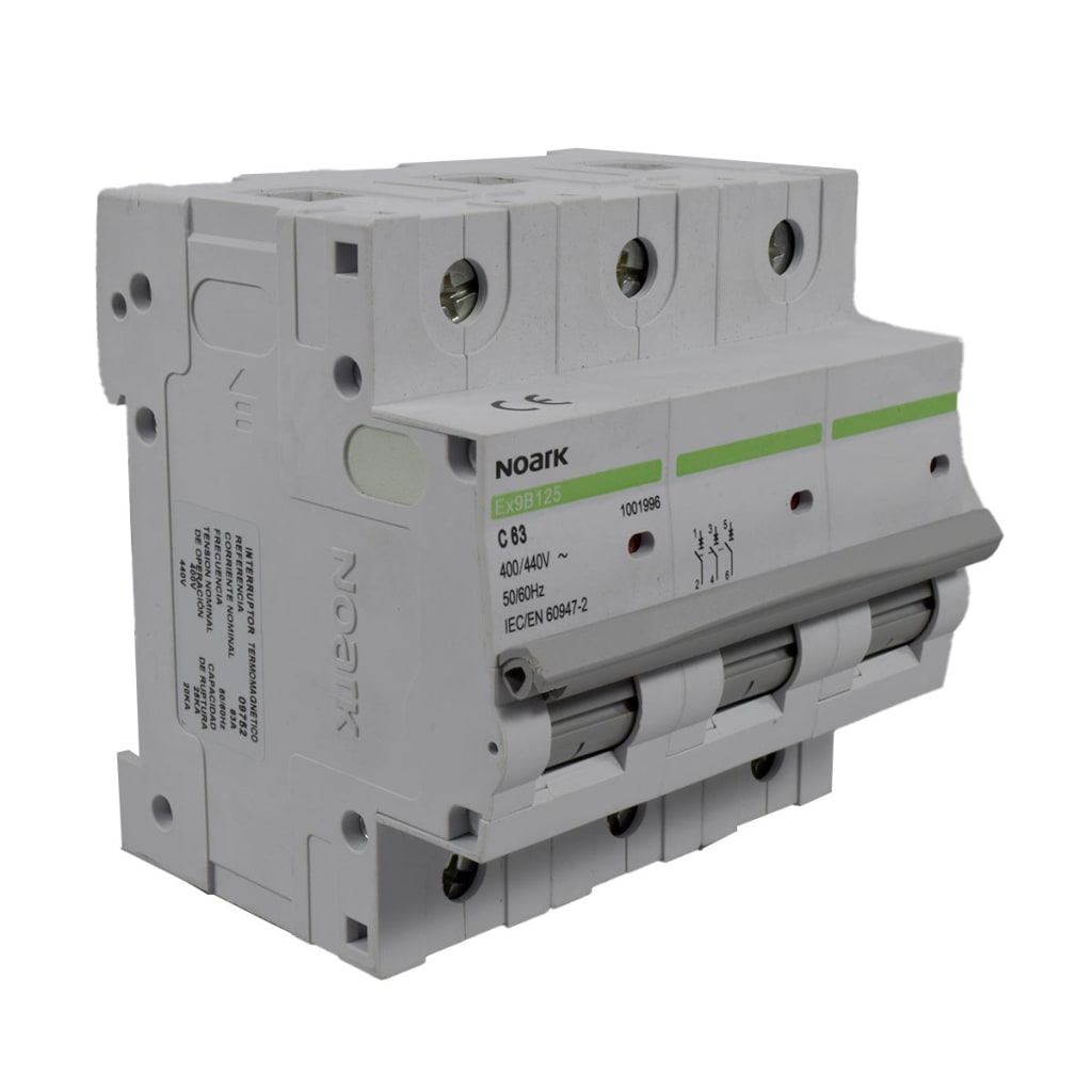 BREAKER PARA RIEL 3X 63A,  CURVA C,  240/400 VAC,  ICU=25KA, ICS=20KA.