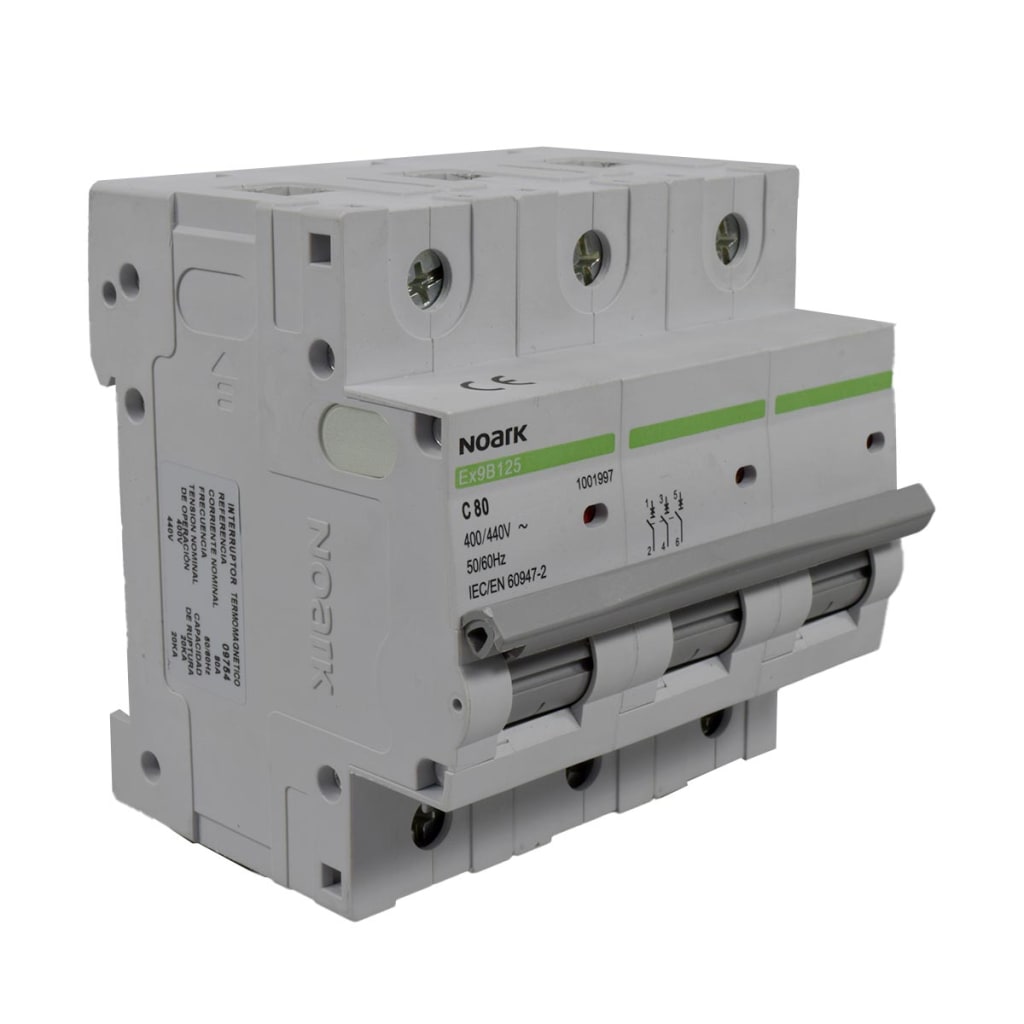 BREAKER PARA RIEL 3X 80A,  CURVA C,  240/400 VAC,  ICU=25KA, ICS=20KA.