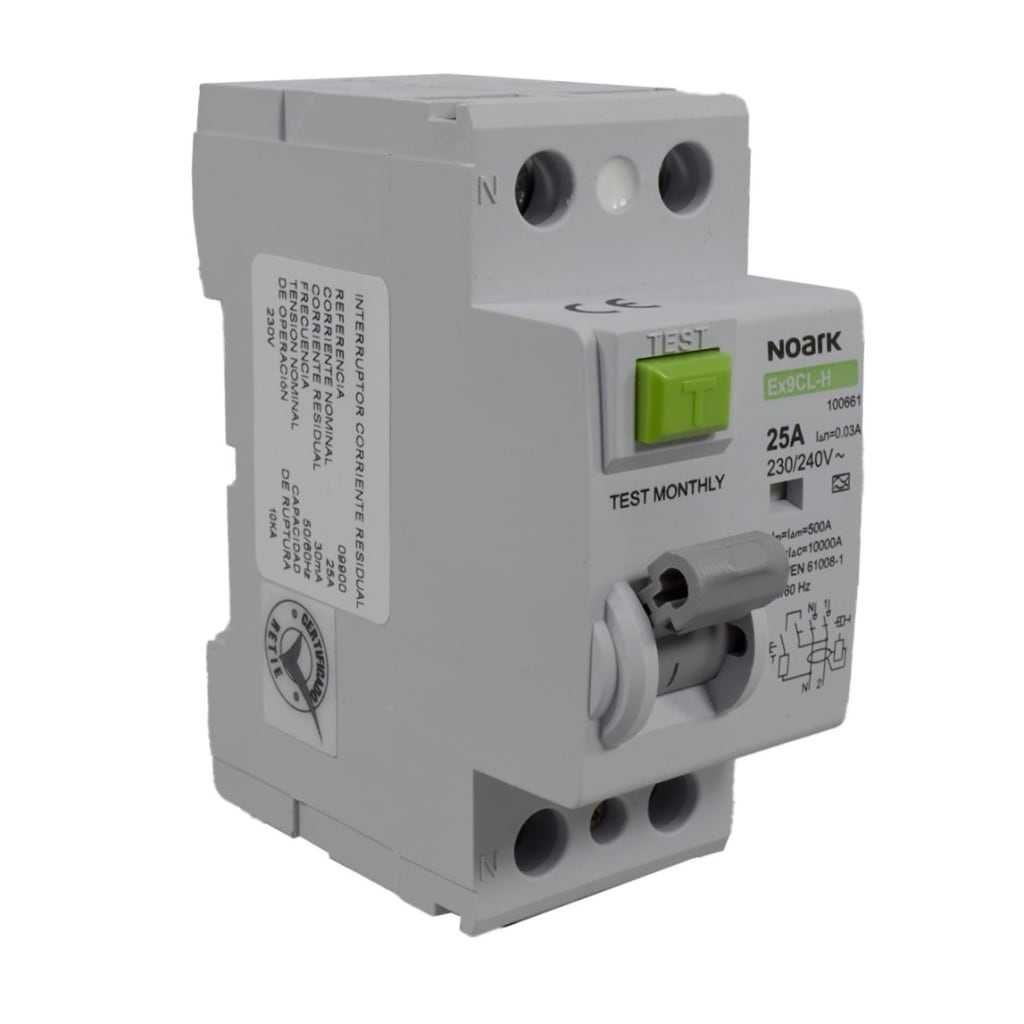 BREAKER DIFERENCIAL 25A, 10KA, CORRIENTE RESIDUAL DE 30MA, 2 POLOS.