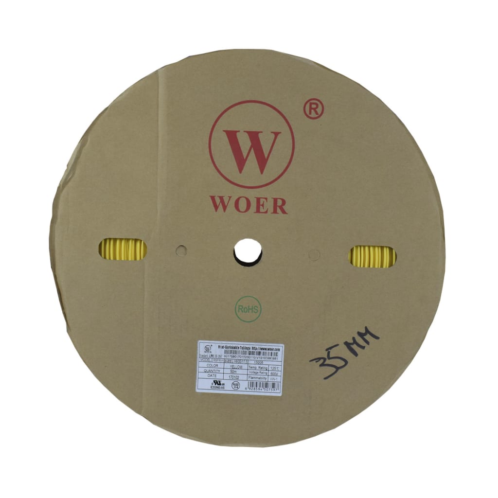 TERMOENCOGIBLE AMARILLO 35mm ROLLO/50M UL T125°C