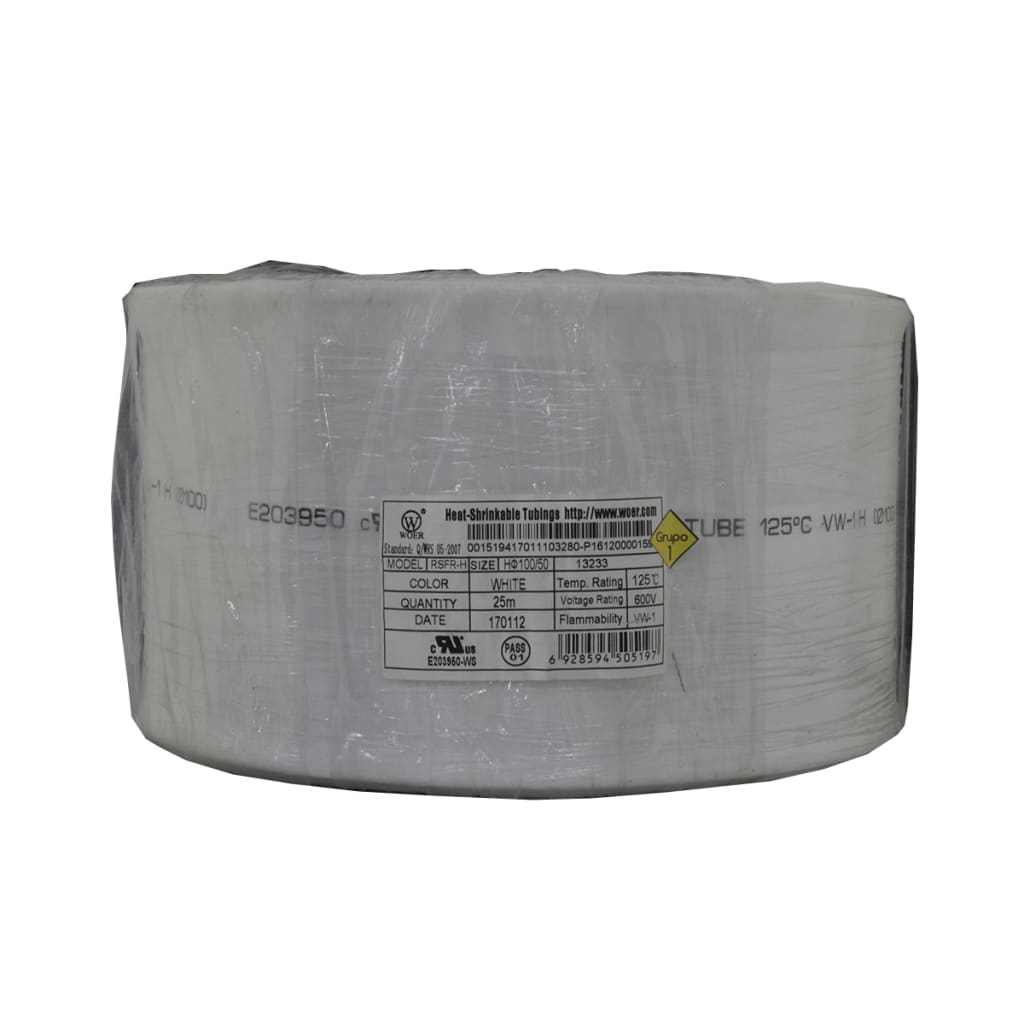 TERMOENCOGIBLE BLANCO 100mm ROLLO/25M UL T125°C