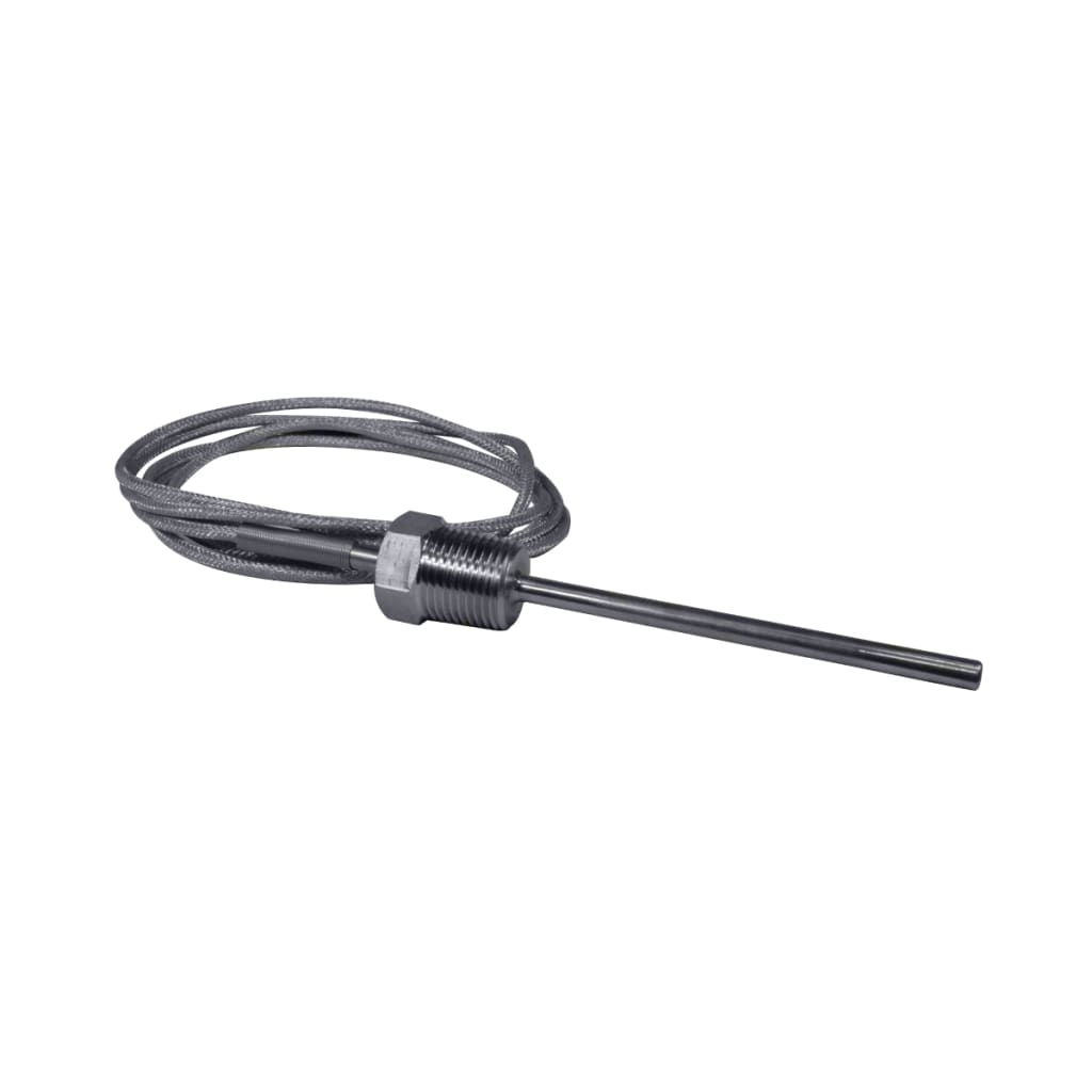 PT-100 BULBO RECTO 100 MM X 6 MM DIAMETRO, SS 316, CABLE 2 MT FIBRA DE VIDRIO ENMALLADO. CONEXIÓN A PROCESO DE 1/2" NPT