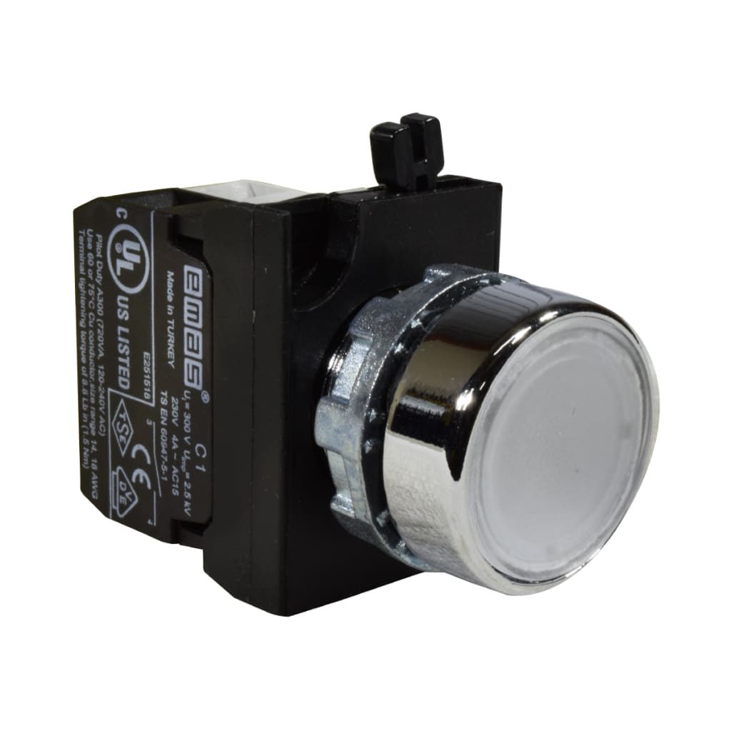 PULSADOR ILUM MET BLANCO 1NA PILOTO 12-30VAC/DC
