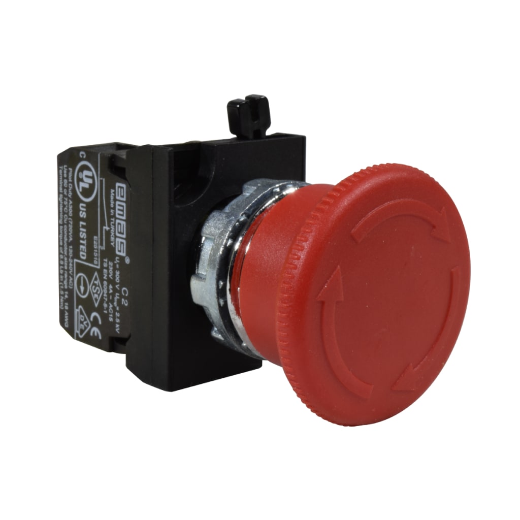 PULSADOR DE EMERGENCIA 22MM METÁLICO, HONGO 40MM, 1NC