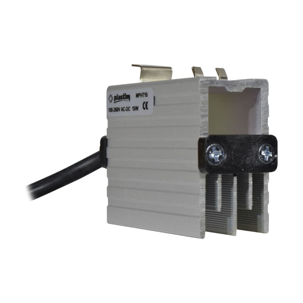 MINI CALEFACTOR TIPO SEMICONDUCTOR EN ALUMINIO 15W, 100-250VAC/DC, 2A, TEMP -45+70 °C, CONEXIÓN CON CABLE