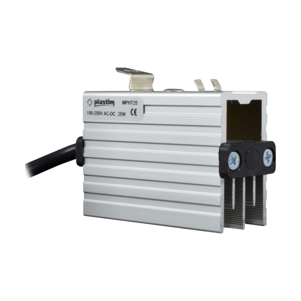MINI CALEFACTOR TIPO SEMICONDUCTOR EN ALUMINIO 25W, 100-250VAC/DC, 2A, TEMP -45+70 °C, CONEXIÓN CON CABLE