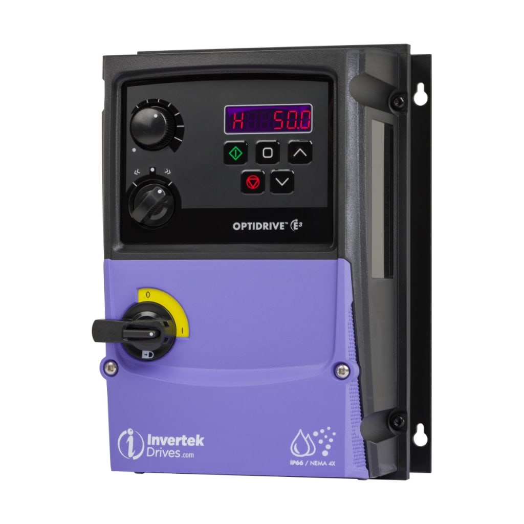 19 VARIADOR E3, TRIFASICO 440VAC, 2 HP, 380~480VAC, 4.1A, TRIFASICO, IP66, TRANSISTOR FRENO, CON SECCIONADOR