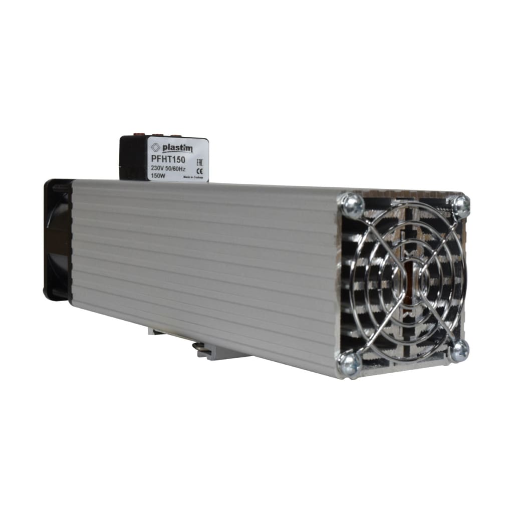 CALEFACTOR TIPO SEMICONDUCTOR EN ALUMINIO 150W CON VENTILADOR, 100-250VAC/DC, 4A, TEMP -45+70 °C, CONEXIÓN POR TERMINAL