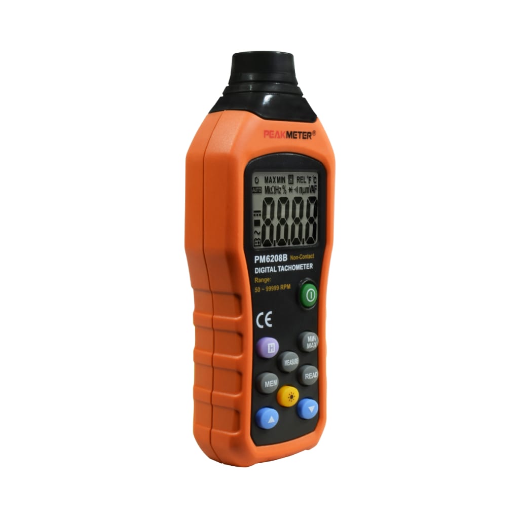 TACÓMETRO SIN CONTACTO, RANGO 50-99999 RPM. INCLUYE CINTA REFLECTIVA.