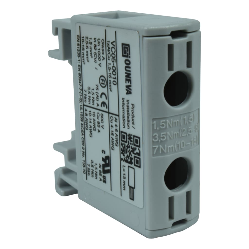 CONECTOR SERIE OTL COBRE / ALUMINIO, AISLADO, 1 CONEXIÓN AL/CU 1,5 A 16MM2 COLOR GRIS, UN  1000V AC/DC, IN 82A(CU)/75A(AL) APROBACION UL