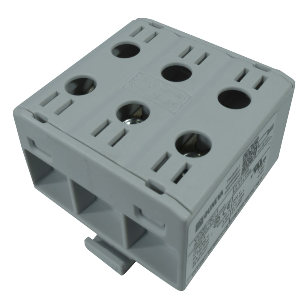 CONECTOR SERIE OTL MULTIPOLAR  COBRE / ALUMINIO, AISLADO, 3 CONEXIONES (L1, L2, L3) AL/CU 2.5MM A 35MM2 COLOR GRIS, UN  1000V AC/DC, IN 135A(CU)/120A(AL)