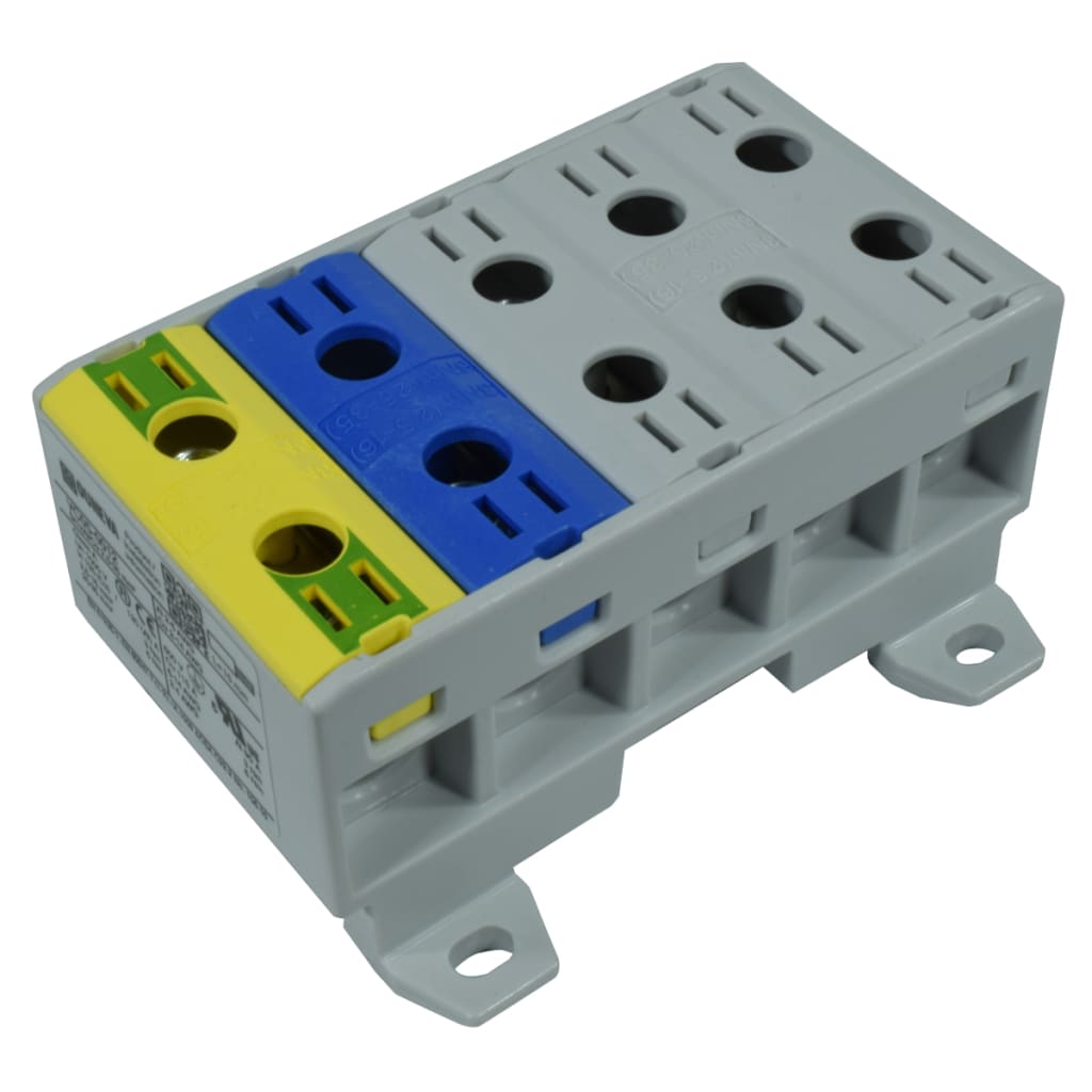 CONECTOR SERIE OTL MULTIPOLAR  COBRE / ALUMINIO, AISLADO, 5 CONEXIONES (L1, L2, L3, N, PE) AL/CU 2.5MM A 35MM2 COLOR GRIS, UN  1000V AC/DC, IN 135A(CU)/120A(AL)