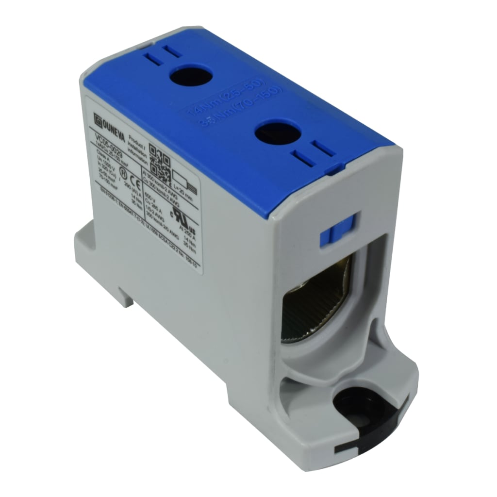 CONECTOR SERIE OTL COBRE / ALUMINIO, AISLADO, 1 CONEXIÓN AL/CU 25 A 150MM2 COLOR AZUL, UN  1000V AC/DC, IN 320A(CU)/290A(AL) APROBACION UL