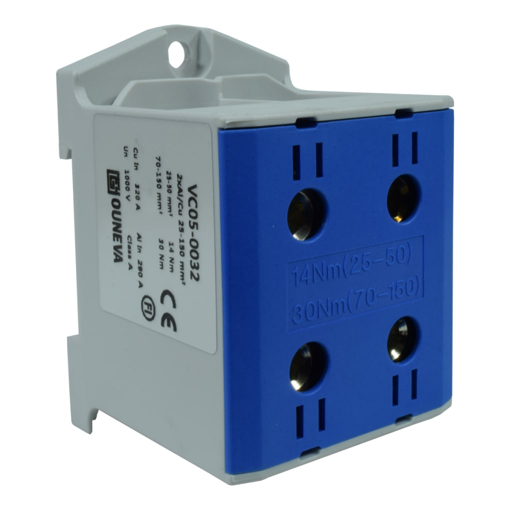 CONECTOR SERIE OTL COBRE / ALUMINIO, AISLADO, 2 CONEXIONES AL/CU 25 A 150MM2 COLOR AZUL, UN  1000V AC/DC, IN 320A(CU)/290A(AL).
