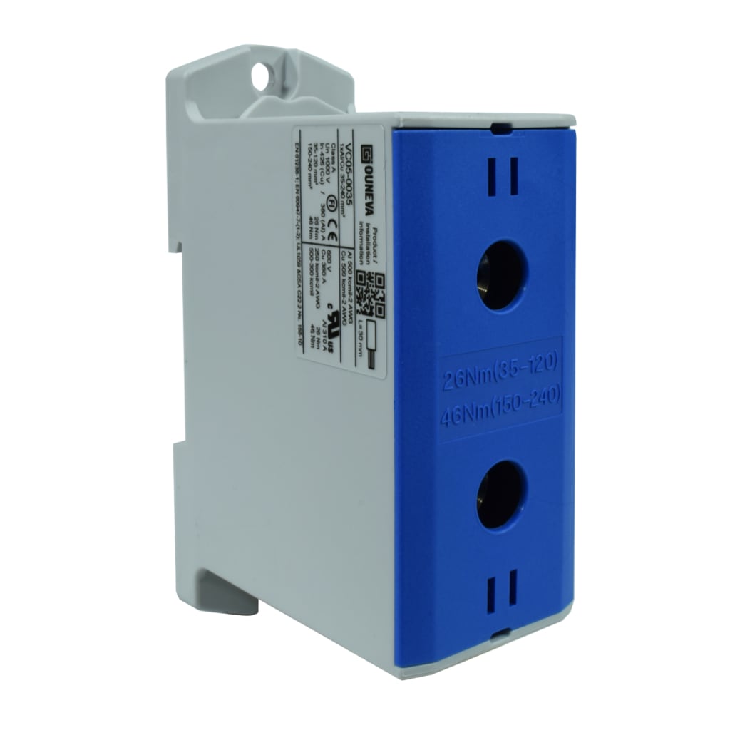 CONECTOR SERIE OTL COBRE / ALUMINIO, AISLADO, 1 CONEXIÓN AL/CU 35 A 240MM2 COLOR AZUL, UN  1000V AC/DC, IN 425A(CU)/380A(AL) APROBACION UL