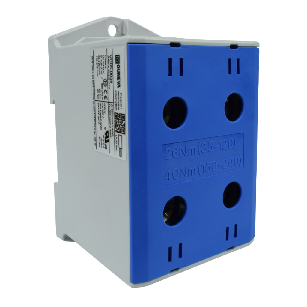 CONECTOR SERIE OTL COBRE / ALUMINIO, AISLADO, 2 CONEXIONES AL/CU 35 A 240MM2 COLOR AZUL, UN  1000V AC/DC, IN 425A(CU)/380A(AL)