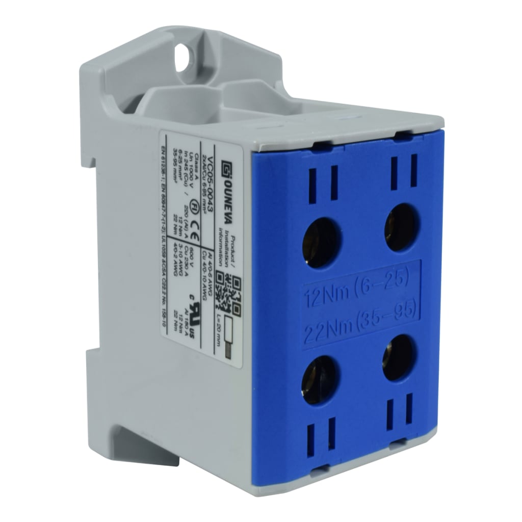 CONECTOR SERIE OTL COBRE / ALUMINIO, AISLADO, 2 CONEXIONES AL/CU 6 A 95MM2 COLOR AZUL, UN  1000V AC/DC, IN 245A(CU)/220A(AL) APROBACION UL
