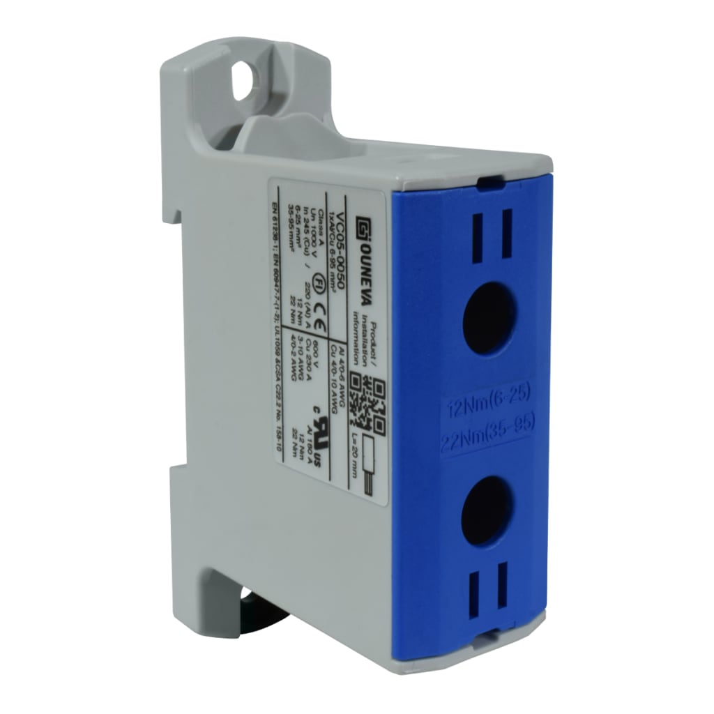 CONECTOR SERIE OTL COBRE / ALUMINIO, AISLADO, 1 CONEXIÓN AL/CU 6 A 95MM2 COLOR AZUL, UN  1000V AC/DC, IN 245A(CU)/220A(AL) APROBACION UL