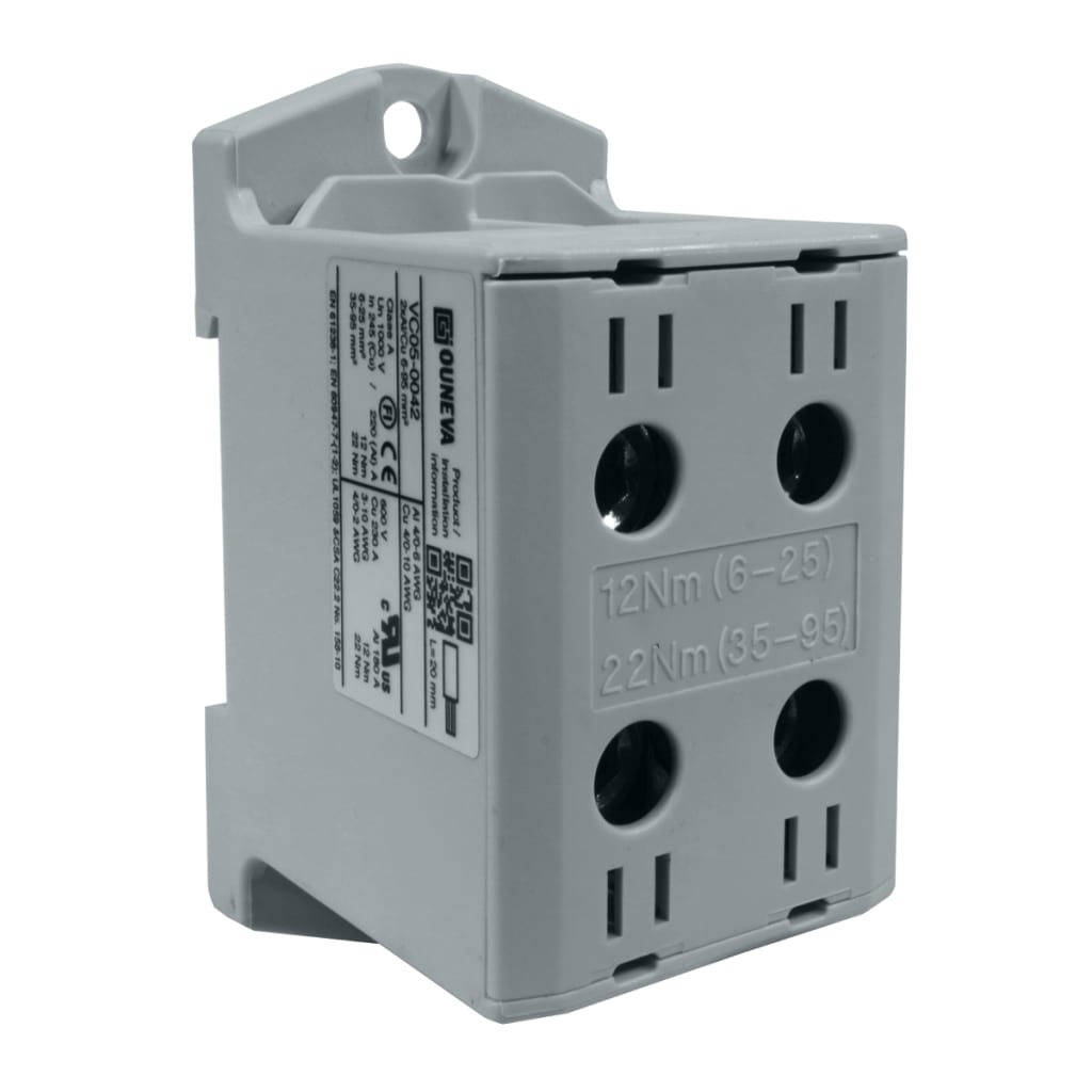 CONECTOR SERIE OTL MULTIPOLAR  COBRE / ALUMINIO, AISLADO, 5 CONEXIONES (L1, L2, L3, N, PE) AL/CU 2.5MM A 35MM2 COLOR GRIS, UN  1000V AC/DC, IN 135A(CU)/120A(AL)