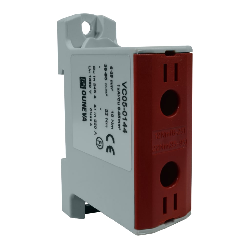 CONECTOR SERIE OTL COBRE / ALUMINIO, AISLADO, 1 CONEXIÓN AL/CU 6 A 95MM2 COLOR ROJO, UN  1000V AC/DC, IN 245A(CU)/220A(AL)