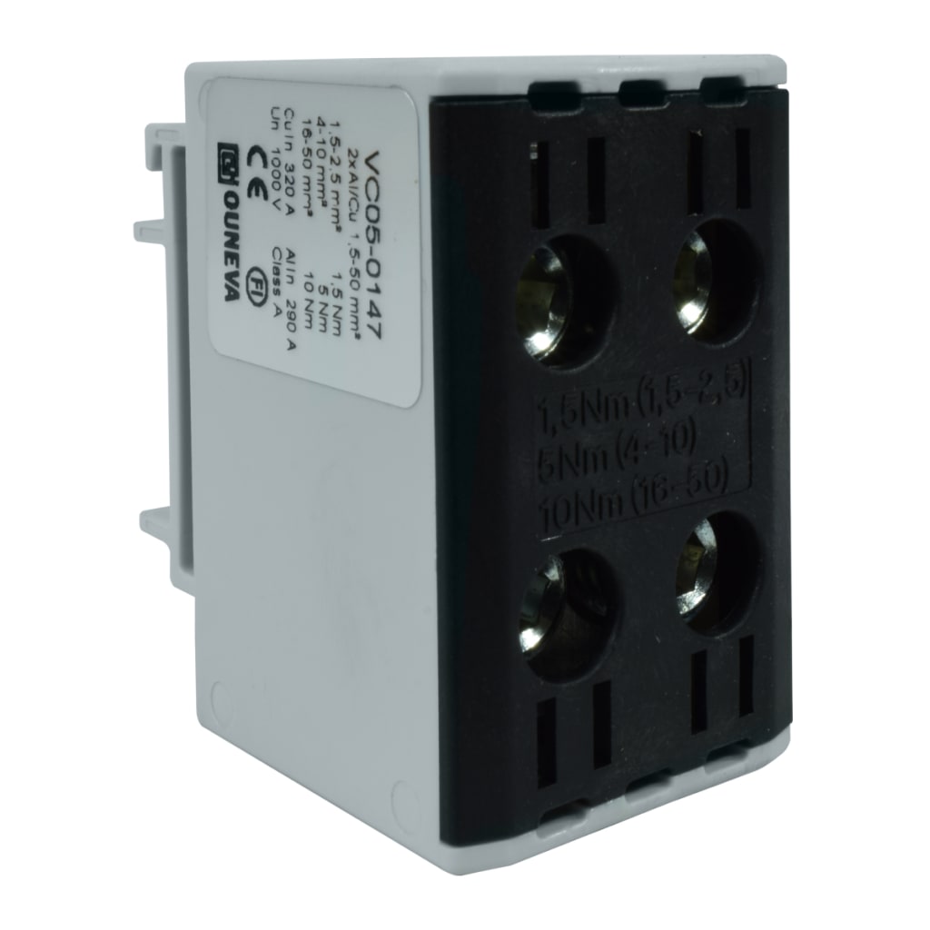 CONECTOR SERIE OTL COBRE / ALUMINIO, AISLADO, 2 CONEXIONES AL/CU 1,5 A 50MM2 COLOR NEGRO, UN  1000V AC/DC, IN 320A(CU)/290A(AL) APROBACION UL