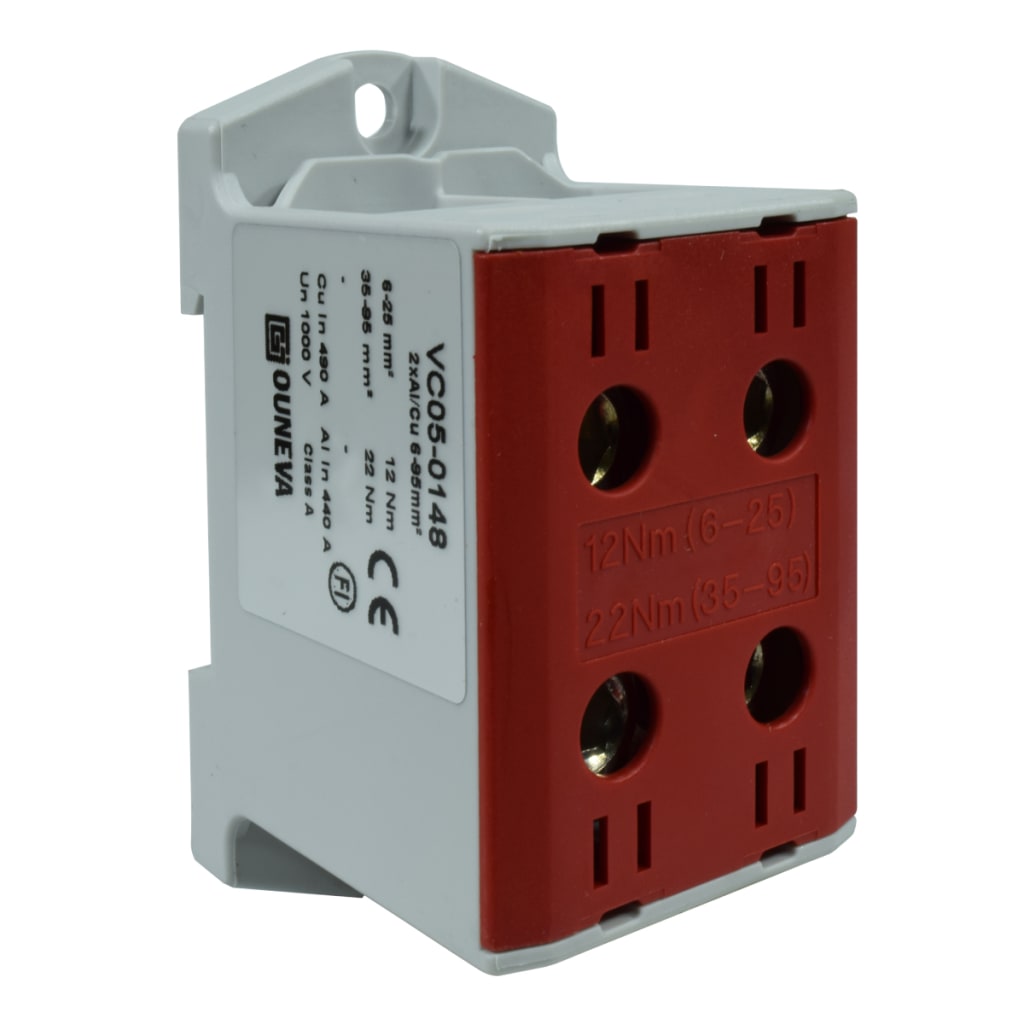 CONECTOR SERIE OTL COBRE / ALUMINIO, AISLADO, 2 CONEXIONES AL/CU 6 A 95MM2 COLOR ROJO, UN  1000V AC/DC, IN 245A(CU)/220A(AL).
