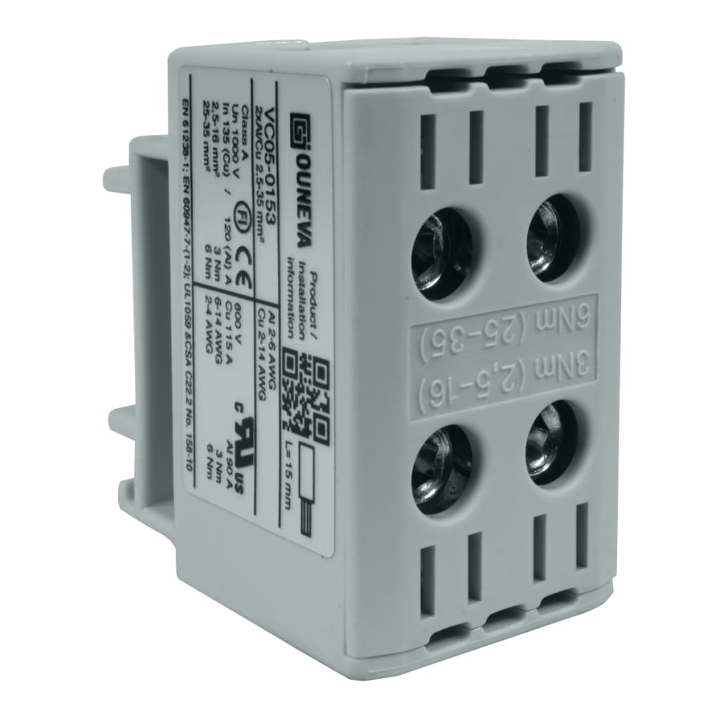 CONECTOR SERIE OTL COBRE / ALUMINIO, AISLADO, 2 CONEXIONES AL/CU 2,5 A 35MM2 COLOR GRIS, UN  1000V AC/DC, IN 135A(CU)/120A(AL) APROBACION UL