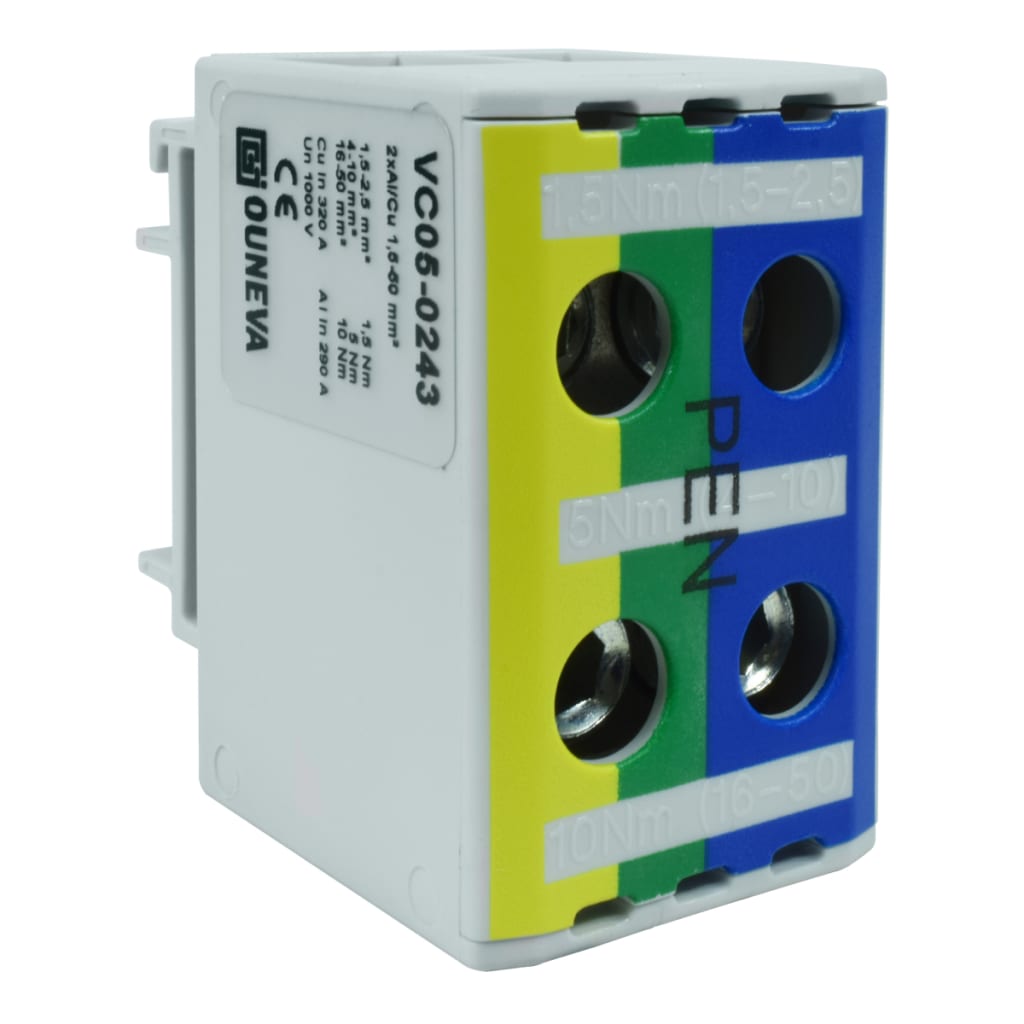 CONECTOR SERIE OTL COBRE / ALUMINIO, AISLADO, 2 CONEXIONES AL/CU 1,5 A 50MM2 COLOR AZUL, AMARILLO/VERDE, UN  1000V AC/DC, IN 320A(CU)/290A(AL) APROBACIÓN CE