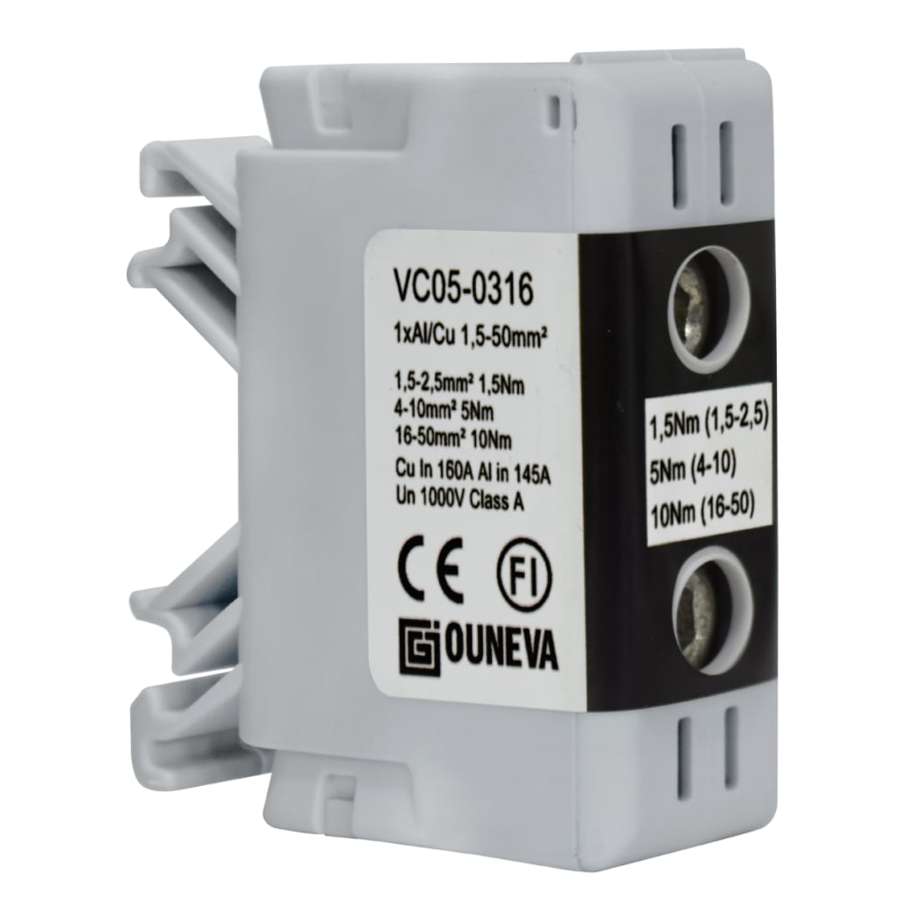 CONECTOR SERIE OTL COBRE / ALUMINIO, AISLADO, 1 CONEXIÓN AL/CU 1,5 A 50MM2 COLOR NEGRO, UN  1000V  AC/DC, IN 160A(CU)/145A(AL).
