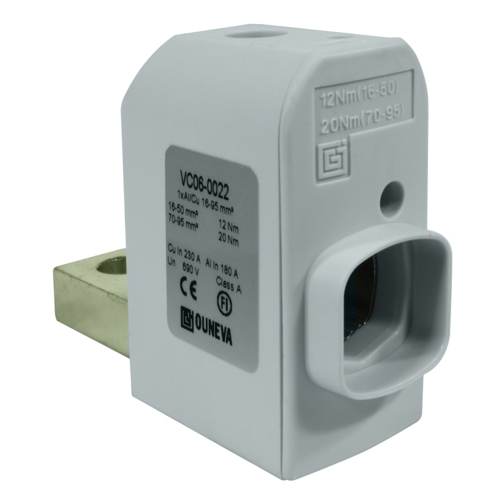 CONECTOR PARA DISPOSITIVO DERECHO 1XAL/CU 16-95MM2 IN 230A(CU)/180A(AL), UN 690V REDONDEADO