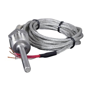 PT-100 BULBO RECTO 50 MM X 6 MM DIAMETRO, ACERO INOXIDABLE 316, CABLE 2 MT FIBRA DE VIDRIO ENMALLADO. CONEXIÓN A PROCESO DE 1/2" NPT