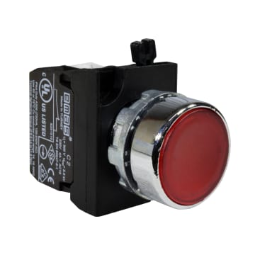 PULSADOR ILUMINADO 22 MM METÁLICO, COLOR ROJO, 1NC, PILOTO 12-30VAC/DC