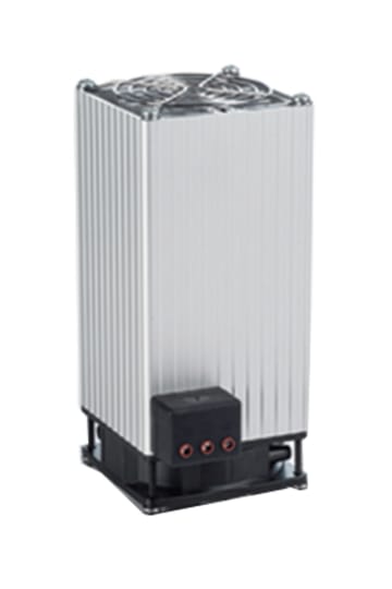 CALEFACTOR TIPO SEMICONDUCTOR EN ALUMINIO 500W CON VENTILADOR, 230VAC, 2.4A, TEMP -25+70 °C, CONEXIÓN POR TERMINAL