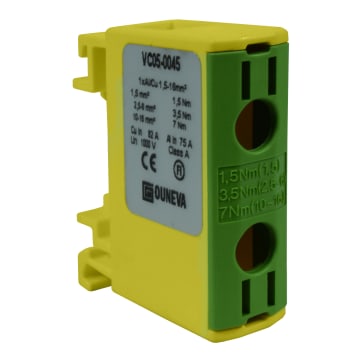 CONECTOR SERIE OTL COBRE / ALUMINIO, AISLADO, 1 CONEXIÓN AL/CU 1,5 A 16MM2 COLOR VERDE/AMARILLO, UN  1000V AC/DC, IN 82A(CU)/75A(AL) APROBACION UL