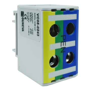 CONECTOR SERIE OTL COBRE / ALUMINIO, AISLADO, 2 CONEXIONES AL/CU 1,5 A 50MM2 COLOR AZUL, AMARILLO/VERDE, UN  1000V AC/DC, IN 320A(CU)/290A(AL) APROBACIÓN CE