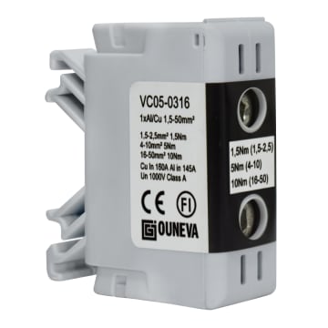 CONECTOR SERIE OTL COBRE / ALUMINIO, AISLADO, 1 CONEXIÓN AL/CU 1,5 A 50MM2 COLOR NEGRO, UN  1000V  AC/DC, IN 160A(CU)/145A(AL).